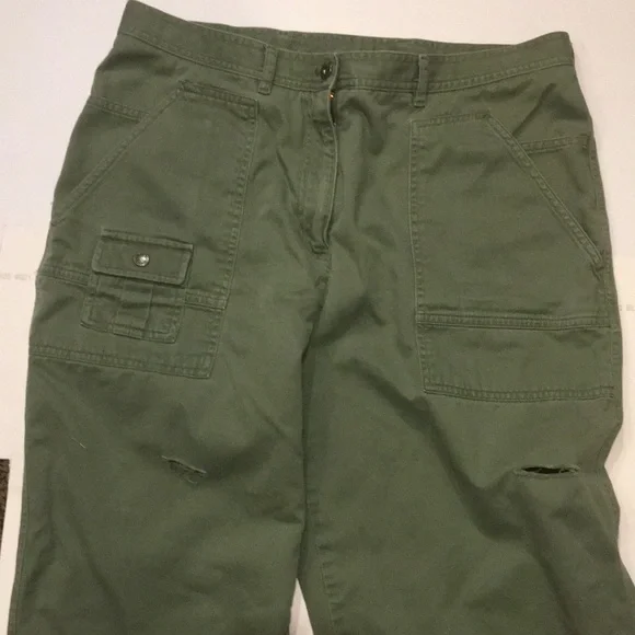 RL Vintage CARGO RALPH LAUREN WIDE LEG Army Green PANTS Raw Hem Size 12 - Picture 5 of 14